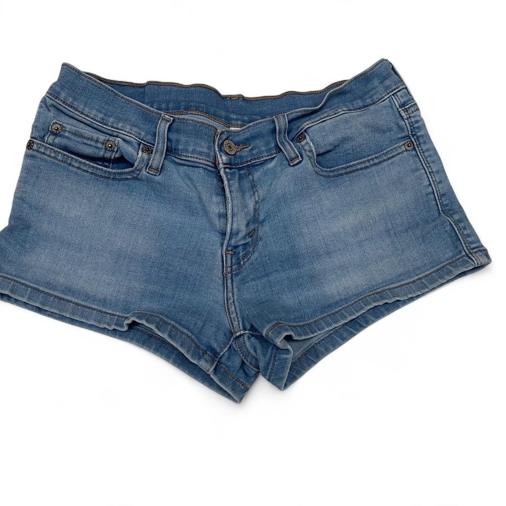 Levis Women 29 Medium Wash Denim Low Rise Mini Jean Shorts Blue